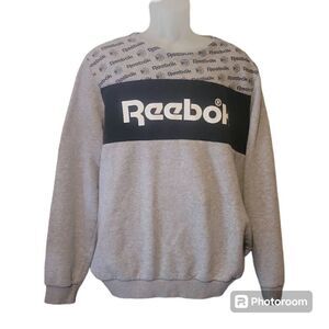 Modern Vintage 90s Style Reebok Pullover Crewneck Sweatshirt Large Gray/Black